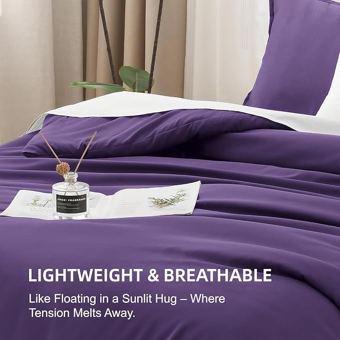 Litanika Dark Violet Purple Comforter Set King Size, 3 Pieces Lightweight Solid - Image 6