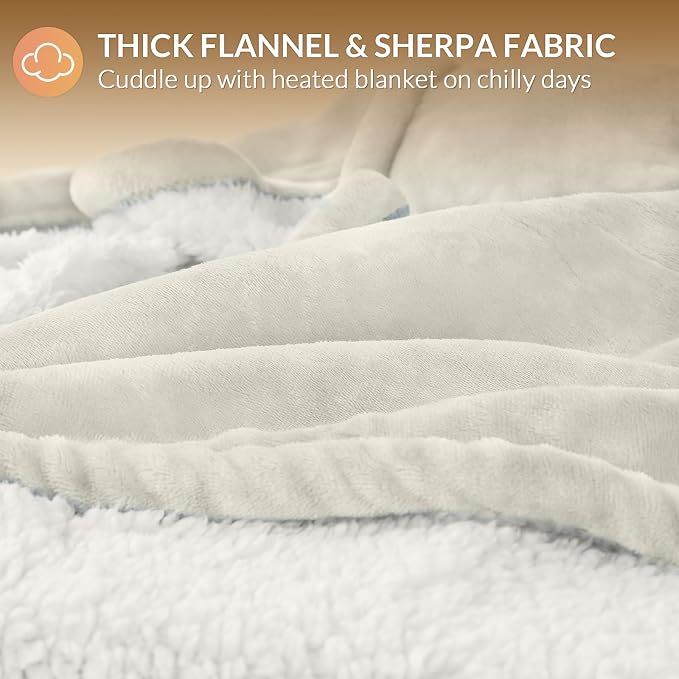 HOMLYNS LuxeHeat Heated Blanket Electric Blanket, Soft Flannel Sherpa Heated - Image 5