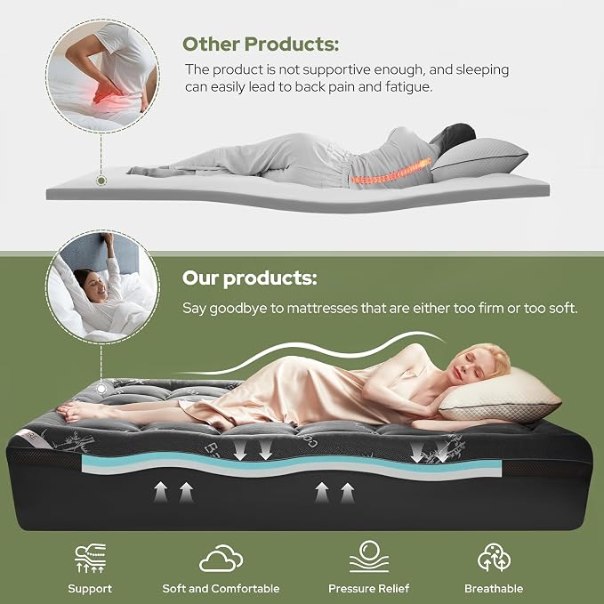 BEDLORE 4 Inch Memory Foam Mattress Topper Twin, 2-in-1 Dual Layer Design - Image 5