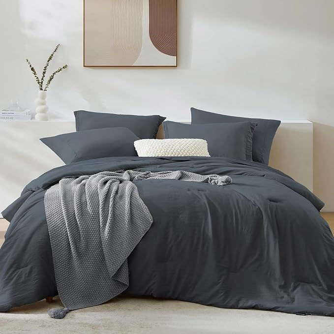 WRENSONGE King Size Comforter Set- 7 Pieces Blue Grey Bed in a Bag King by WRENSONGE