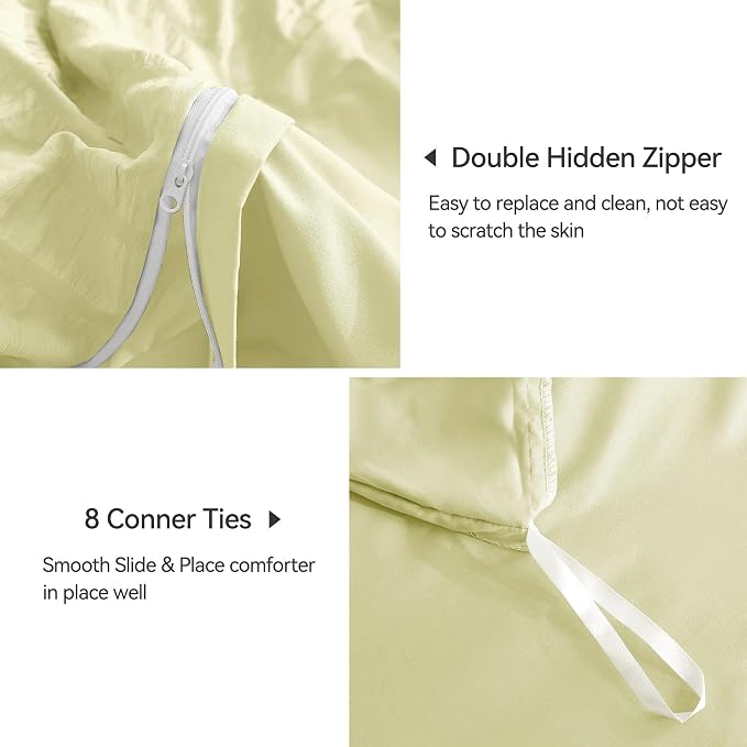 JELLYMONI Light Yellow Duvet Cover Twin Size, Soft Breathable Seersucker Duvet - Image 5
