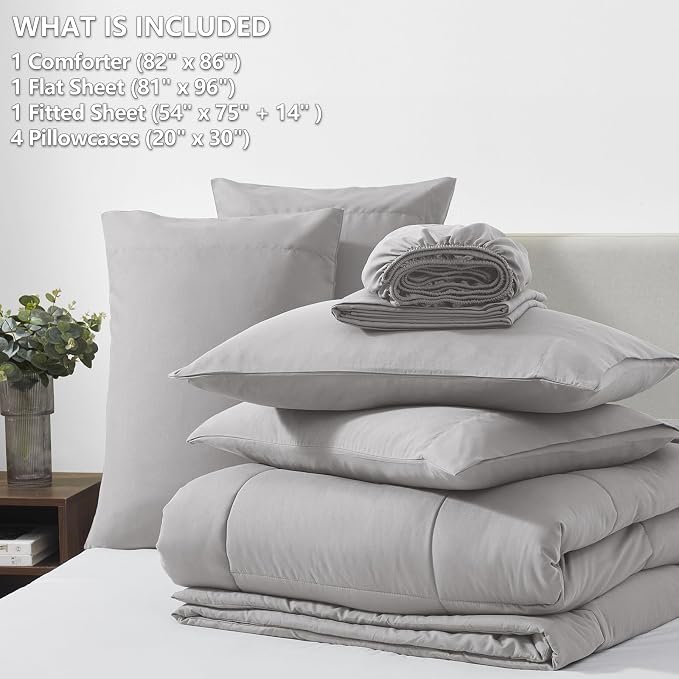 CozyLux Full Size Comforter Set French Grey, 7 Pieces Bed in a Bag, All Season - Image 6