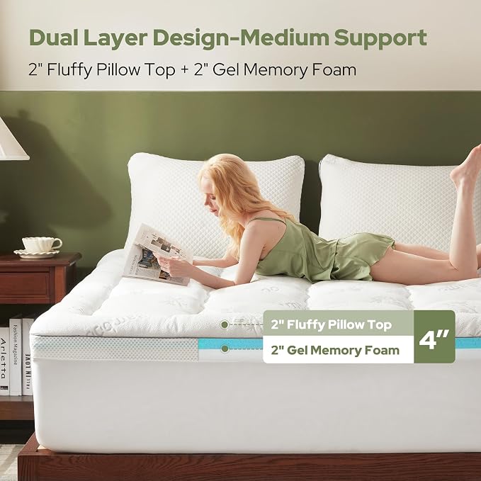 BEDLORE 4 Inch Memory Foam Mattress Topper King, 2-in-1 Dual Layer Design - Image 2