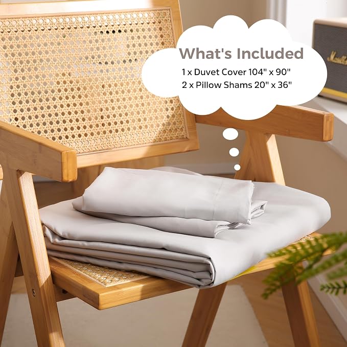 JSD Light Grey Duvet Cover Set King Size, 3 Piece Duvet Cover - Image 2