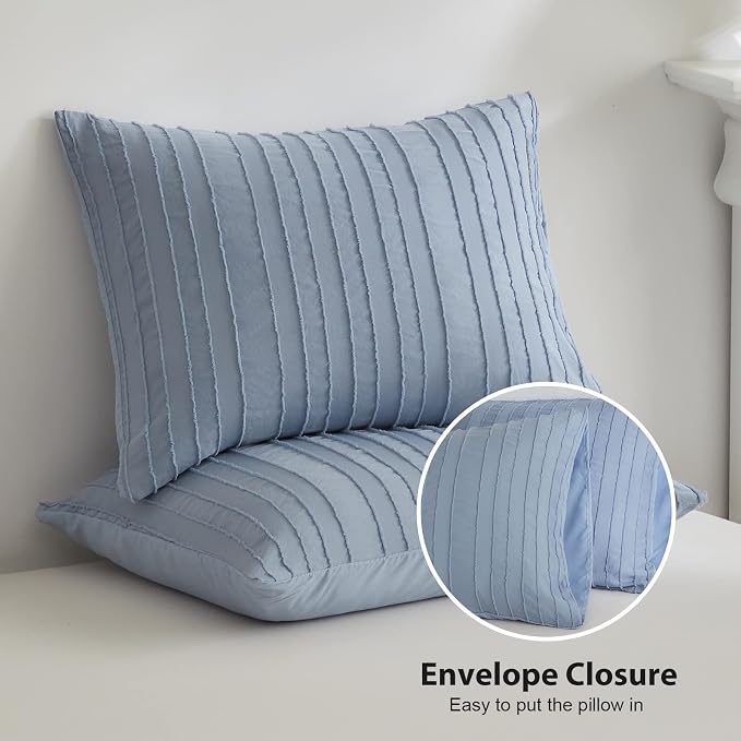 WARMDERN Blue Tufted Duvet Cover Set Queen Size, Striped Textured Duvet Cover - Image 4