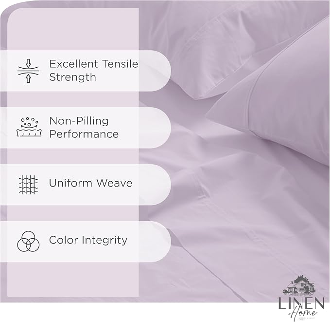 Linen Home 100% Cotton Percale Sheets Queen, Crisp Cool Breathable Bed Linen - Image 2