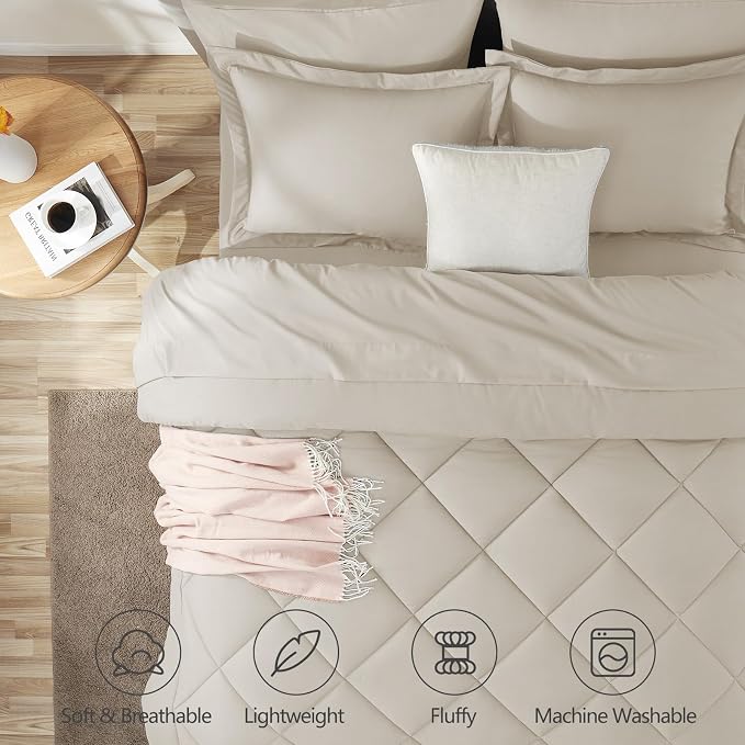 CozyLux Oversized King Comforter Set Beige - Image 2