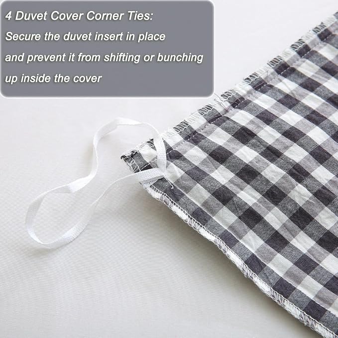 Silnuo Black/White Checkered Ruffle 3-Piece Duvet Cover Set Queen Size - Image 6
