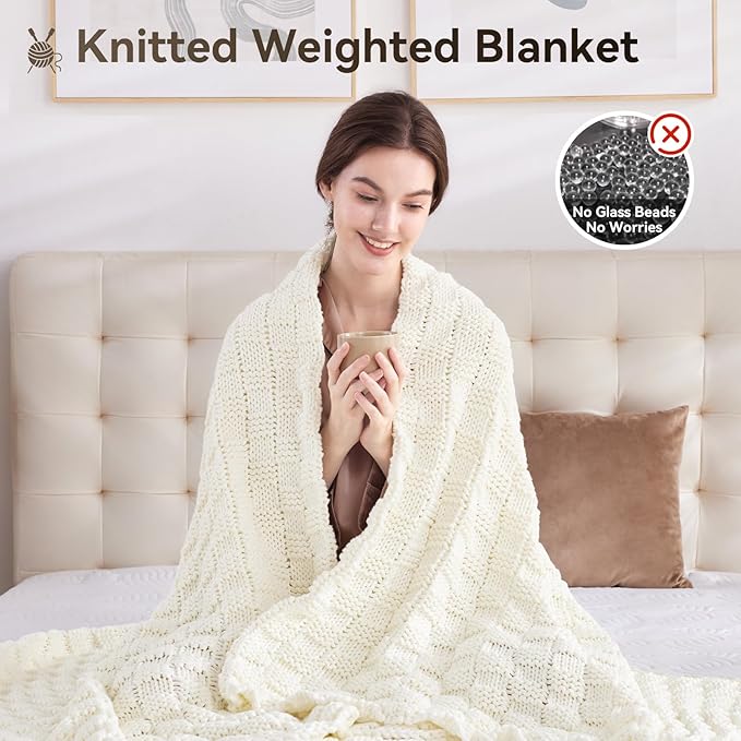 Knitted Weighted Blanket for Adult, No Beads Heavy Blanket 60” x 80'' 17lbs - Image 5