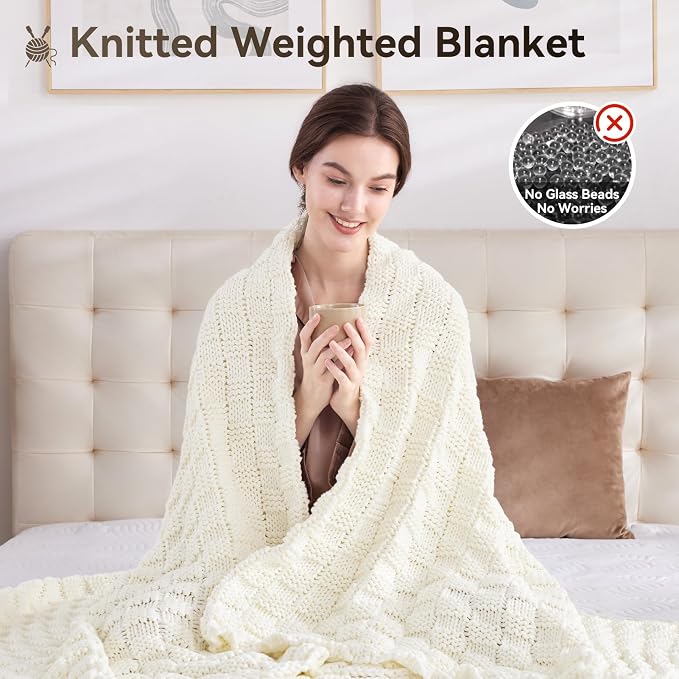 Knitted Weighted Blanket Kids, No Beads Heavy Blanket 40” x 60'' 7lbs, - Image 6