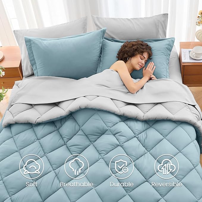 MUXHOMO 7 Pieces California King Comforter Set, Reversible Bed in a Bag Cal - Image 6