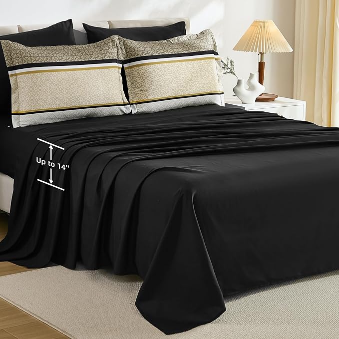 WONGS BEDDING Yellow Black Queen Comforter Set 7 Pieces, Boho Striped Bed in a - Image 5