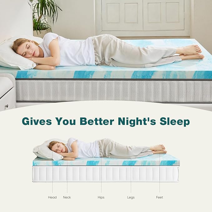 Sweetcrispy Mattress Topper Queen, Memory Foam 4 Inch Thick Gel Infused Cooling - Image 6