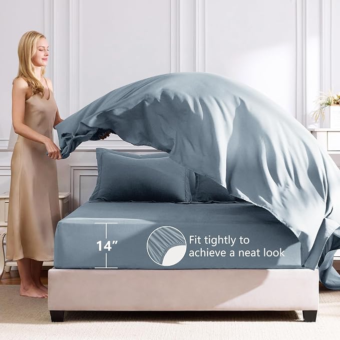CozyLux Queen Comforter Set Dusty Blue - Image 5