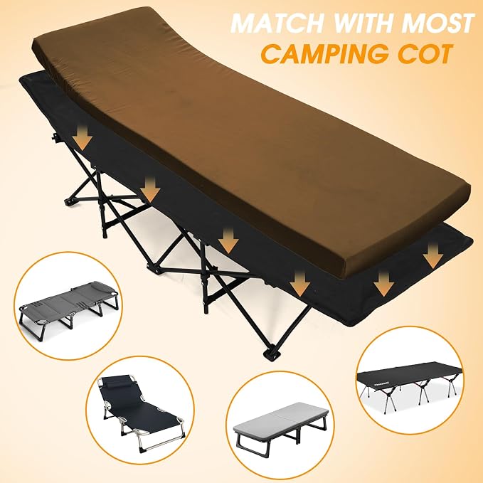 CYMULA Camping Cot Mattress 2in Memory Foam Sleeping Pad, Soft Warm Non-Slip - Image 3