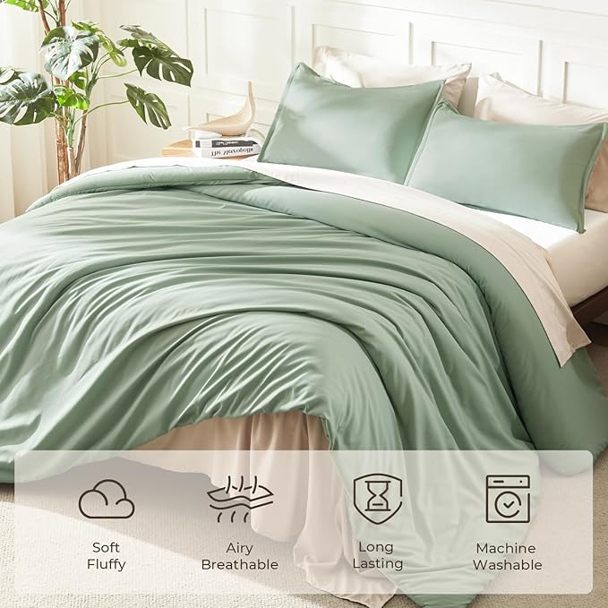 Litanika Comforter Full Size Set Sage Green, 3 Pieces Lightweight Bed Set - Image 3