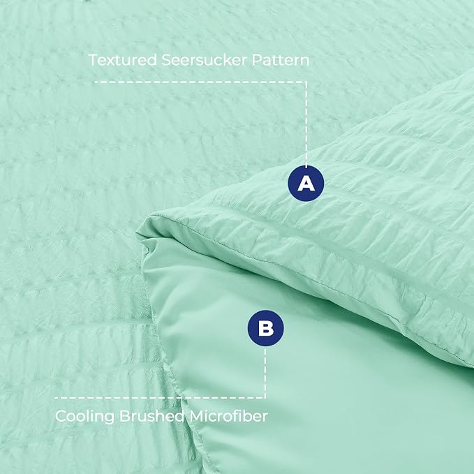 HYMOKEGE Mint Green Twin Comforter Set Seersucker 5 Pieces, All Season Luxury - Image 4