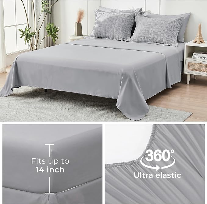 HYMOKEGE Light Grey Queen Comforter Set Seersucker 7 Pieces, All Season Luxury - Image 7