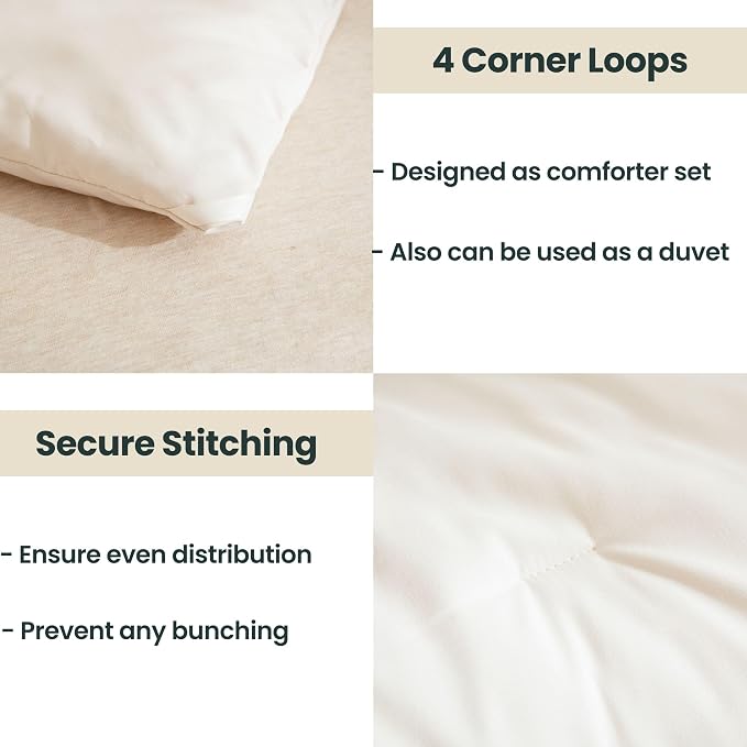 Paxrac Beige Comforter Set Queen Size, Cream 3 Pieces Comforter Set, - Image 4