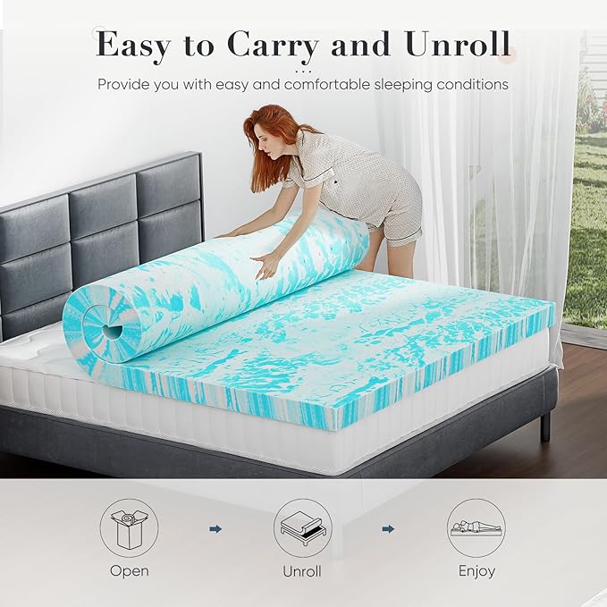 DUMOS Memory Foam Mattress Topper King, 4 Inch Thick Gel Infused Bed Toppers - Image 3