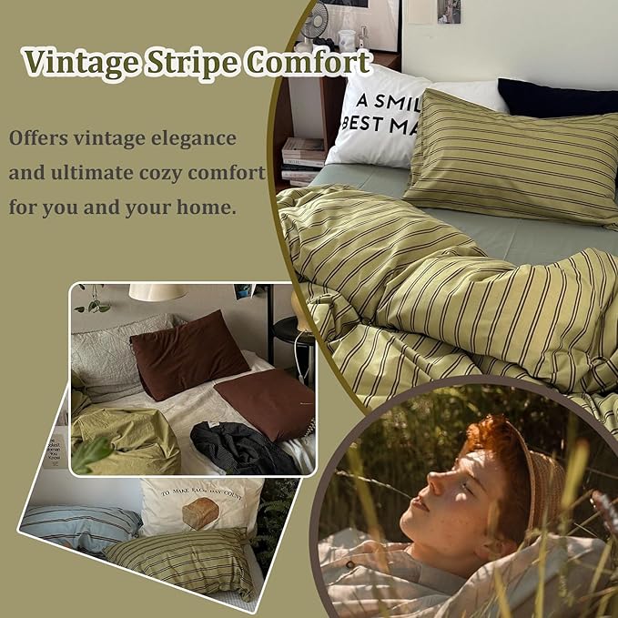 mixinni Vintage Stripes Duvet Cover Set Queen - Image 6