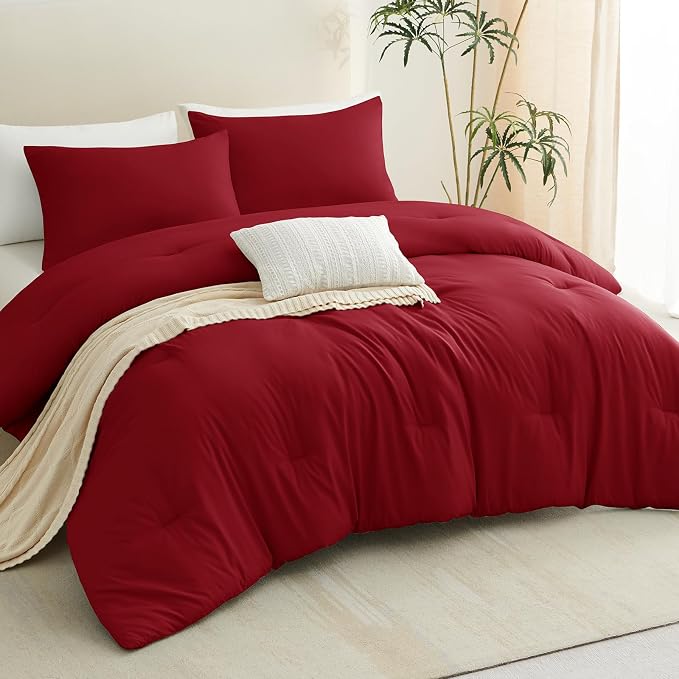 CozyLux Twin Comforter Set Dark Red, 2 Pieces Twin Extra Long Solid Breathable - Image 7