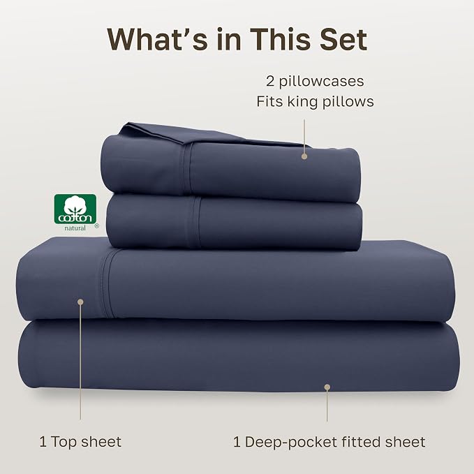 California Design Den Soft 100% Cotton King Size Bed Sheets Set, 400 TC Good - Image 4