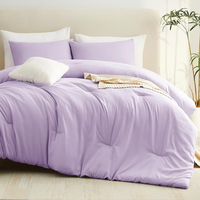 CozyLux Twin Comforter Set Lavender, 2 Pieces Twin Extra Long Solid Breathable - Image 8