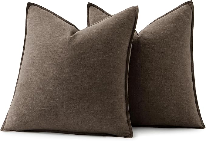 MIULEE Decorative Linen Euro Sham Pillow Covers 24x24 Inch CoffeeBoho Farmhouse - Image 7