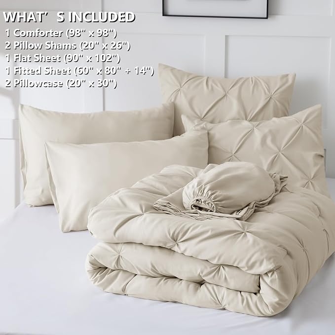 CozyLux Oversized Queen Comforter Sets Beige, 7 Pieces Oversized Queen Pintuck - Image 7