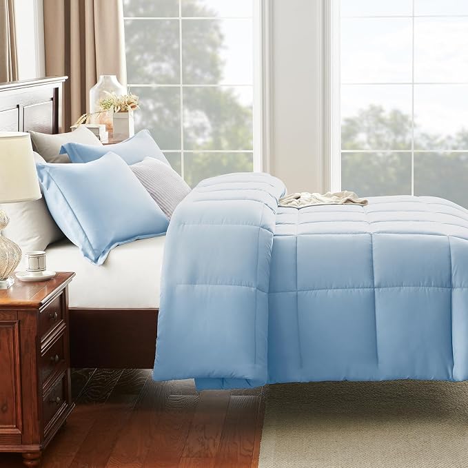 CozyLux Oversized Queen Comforter Set, 3 Pieces Baby Blue 98x98 Box Stitched - Image 8