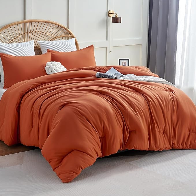 CozyLux Terracotta King Size Comforter Set, 3 Pieces Burnt Orange Rust Solid by CozyLux