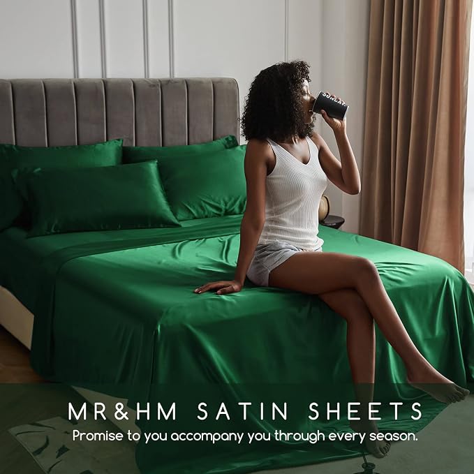 MR&HM Satin Bed Sheets, Queen Size Sheets Set - Image 7