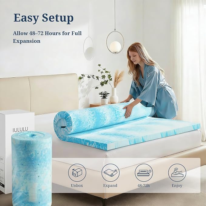 IULULU King Size Mattress Topper, 4 Inch Gel Memory Foam Topper, Plush Comfort - Image 6