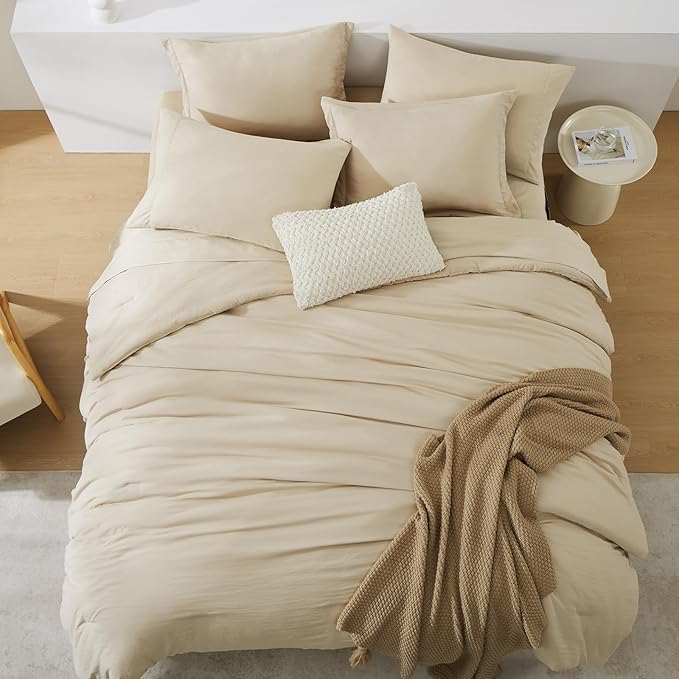 WRENSONGE California King Size Comforter Set- 7 Pieces Soft Beige Bed in a Bag - Image 2