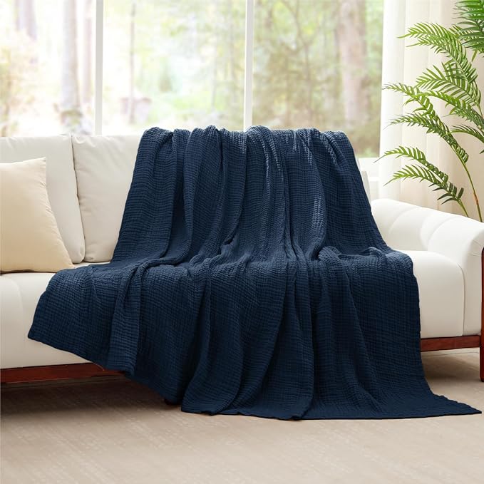 100% Cotton Muslin Blanket Queen 90" x 90", 6 Layers Breathable and Lightweight - Image 8