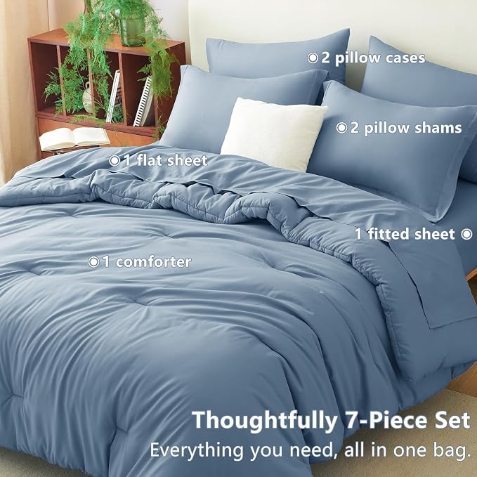 CozyLux Oversized Queen Comforter Set Grayish Blue, 7 Pieces Bed in a Bag - Image 6