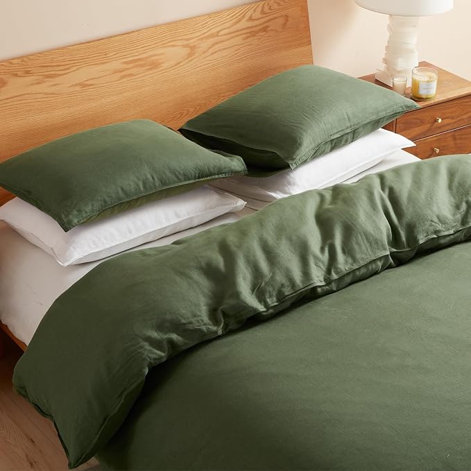 DAPU 100% Linen Olive Green Duvet Cover Set - Image 5