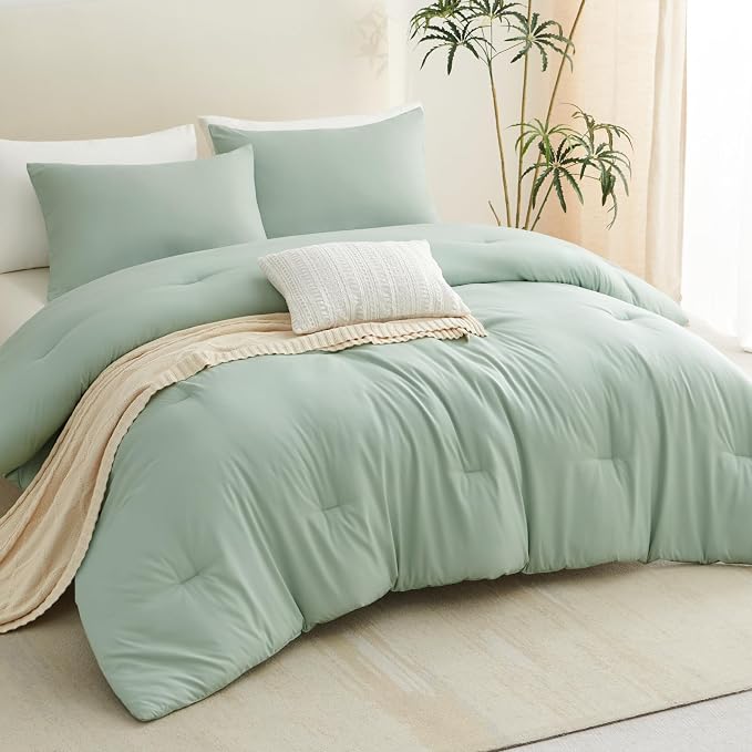CozyLux Oversized King Comforter Set Sage Green, 3 Pieces 120x98 Solid - Image 7