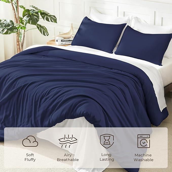 Litanika Comforters Navy Blue Super King Size, 3 Pieces Lightweight Solid - Image 3