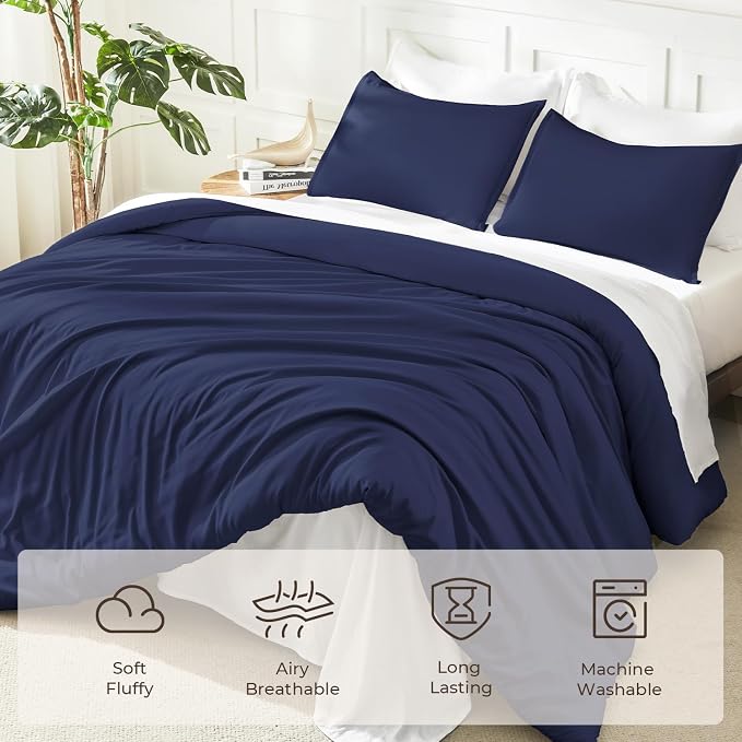 Litanika Comforters Navy Blue Super King Plus Size, 3 Pieces Lightweight Solid - Image 3