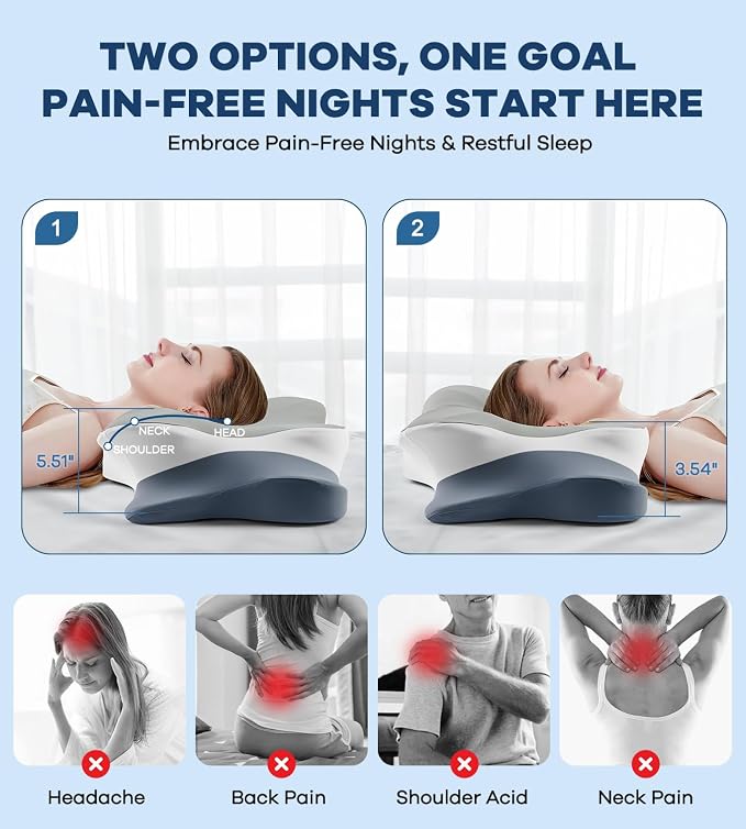 Cervical Pillow for Neck Pain Relief -Cooling Ergonomic Memory Foam Pillow - Image 3