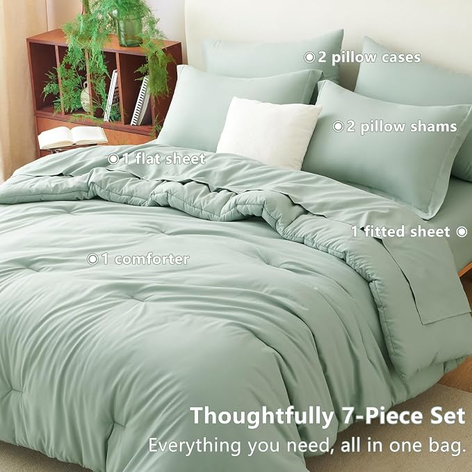 CozyLux California King Comforter Set Sage Green, 7 Pieces Cal King Bed in a - Image 6
