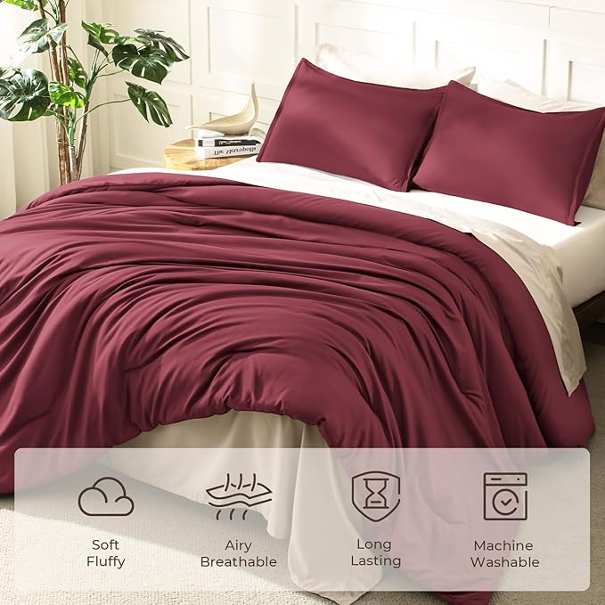 Litanika Burgundy Red Comforter Set Twin/Twin XL Size, 2 Pieces Lightweight - Image 3