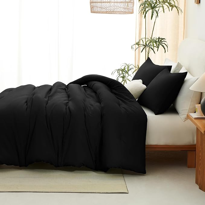 CozyLux Oversized King Comforter Set Black, 3 Pieces 120x98 Solid Breathable - Image 8