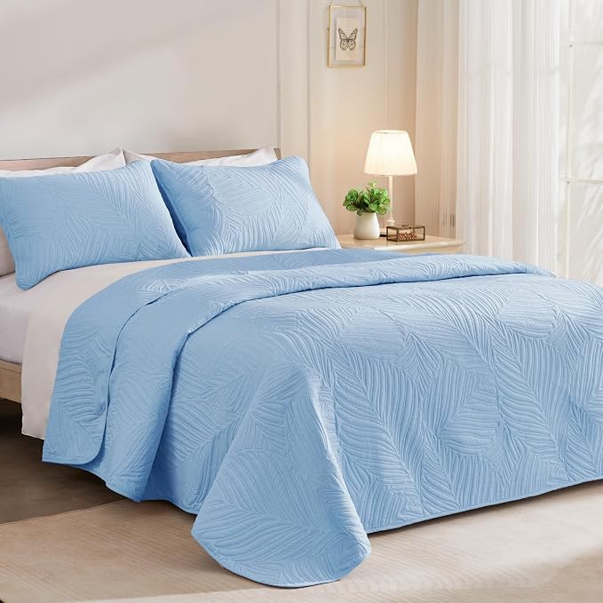Exclusivo Mezcla Queen Quilt Bedding Set, Lightweight Sky Blue Quilts Queen - Image 2
