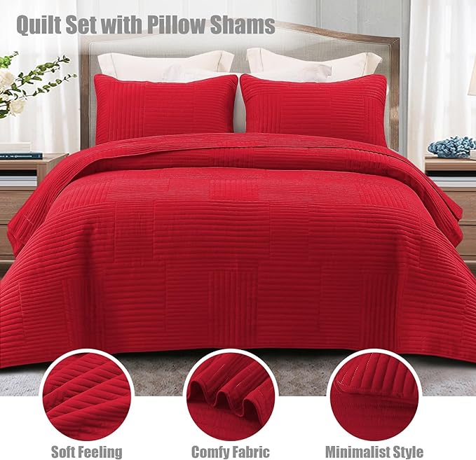 Whale Flotilla Ultra Soft Queen Quilt Bedding Set, Lightweight Microfiber Red - Image 2