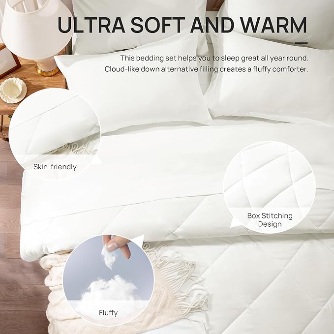 Love's cabin King Size Comforter Set Ivory, 7 Pieces King Bed in a Bag - Image 4