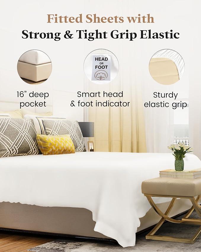 1000 Thread Count White Full Fitted Sheet Only 16” Deep Pocket Full Fitted - Image 3