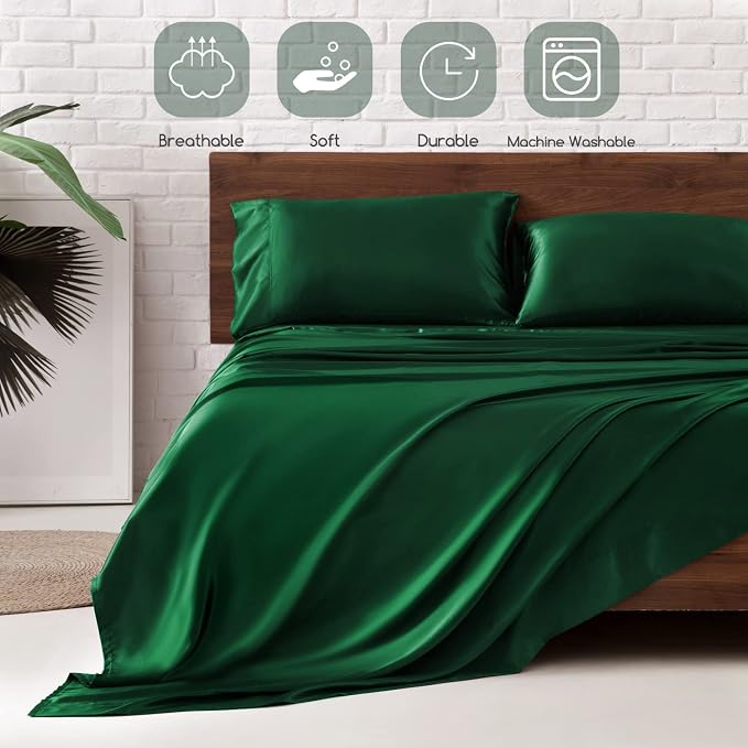 MR&HM Satin Bed Sheets, Queen Size Sheets Set - Image 5